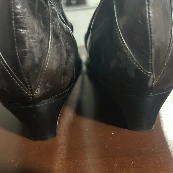 Vintage Black Leather Ankle Boots Retro 80s Slouch Booties Minimalist Boho Chic - Picture 8 of 9